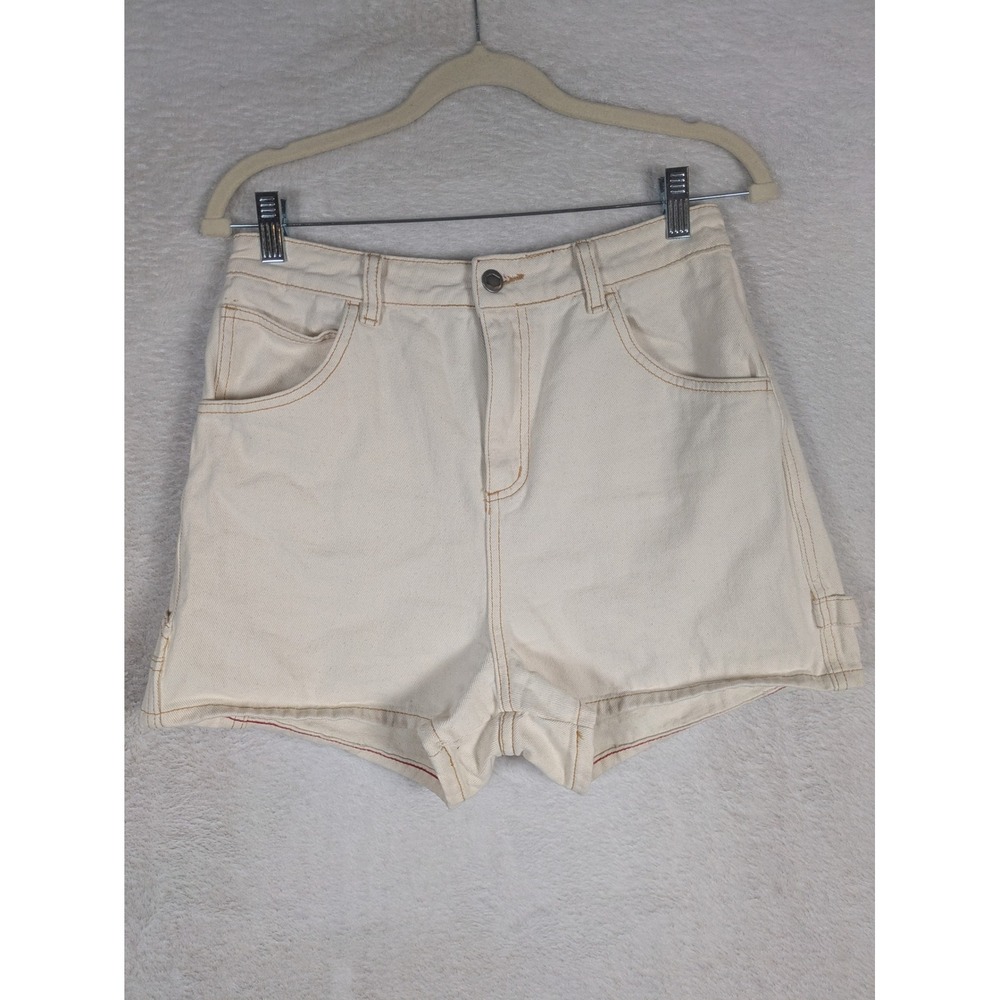 RVCA Denim Shorts Women's 28 Off-White High Rise Carpenter Contrast Stitch